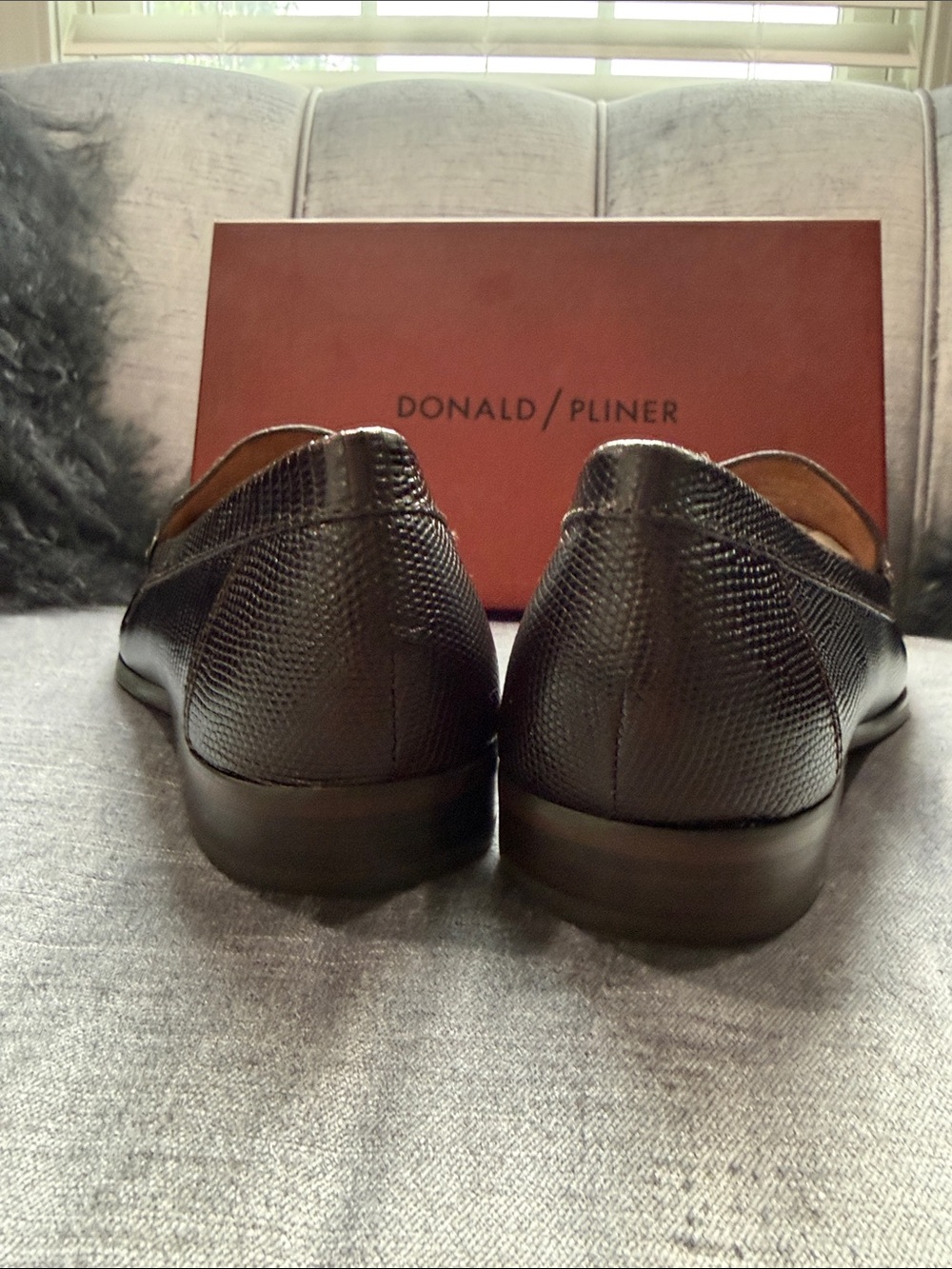 Donald J. Pliner Dark Brown Textured Leather Bit Loafers - Picture 3 of 6